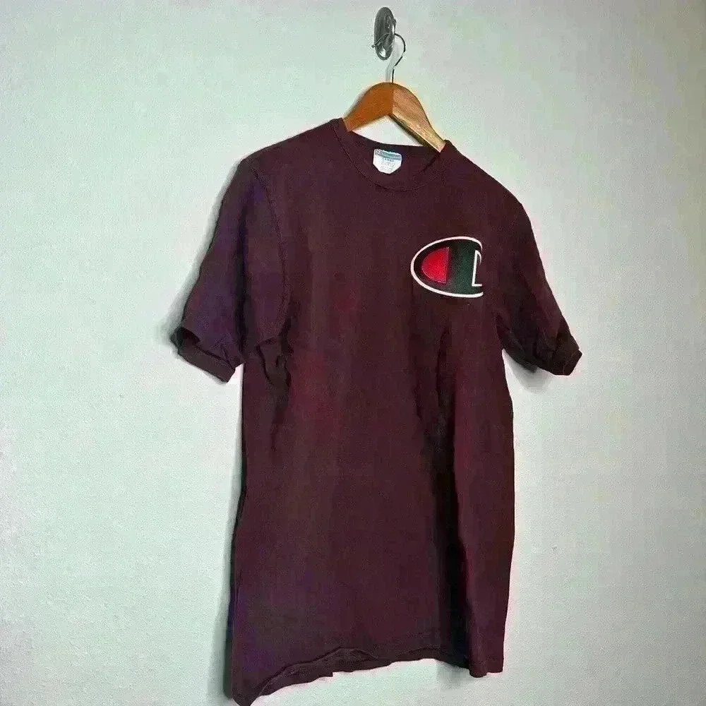 Vintage champion tee shirt sleeve burgundy size Large - Picture 2 of 6